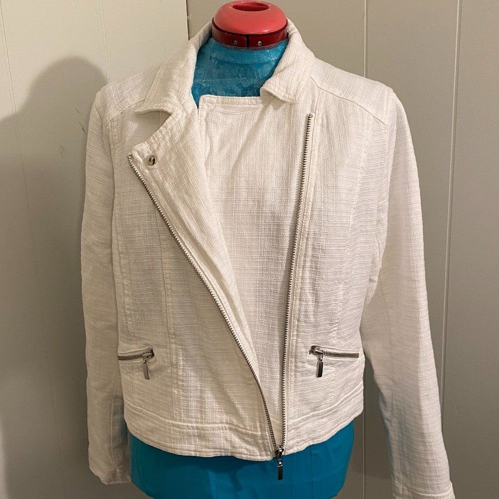 a.n.a. Cotton Double Breasted Tweed Look Lined Jacket Womens Size Large